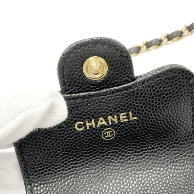 シャネル CHANEL キャビアスキン ブラック ゴールド ココマーク マトラッセ airpodsケース チェーン