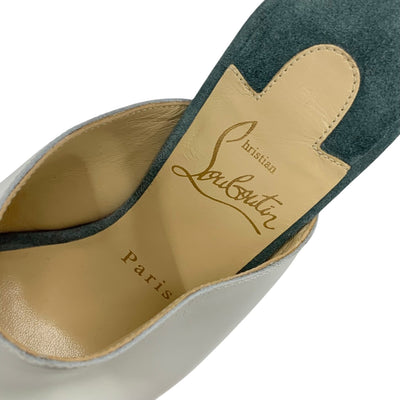 クリスチャンルブタン Christian Louboutin サンダル 靴 シューズ レザー スエード ホワイト グリーン シルバー 未使用 丸スタッズ ミュール ウェッジソール