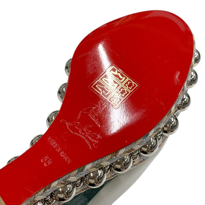 クリスチャンルブタン Christian Louboutin サンダル 靴 シューズ レザー スエード ホワイト グリーン シルバー 未使用 丸スタッズ ミュール ウェッジソール