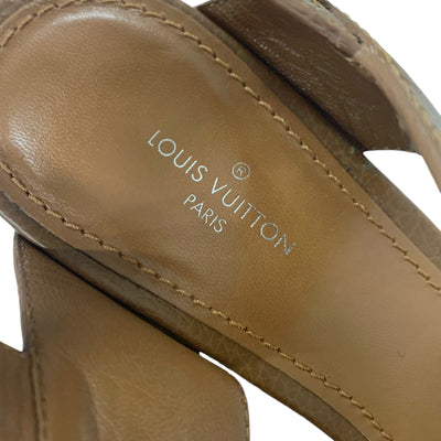 ルイヴィトン LOUIS VUITTON サンダル 靴 シューズ レザー ウッド ブラウン ゴールド LVサークル ウェッジソール ストラップ
