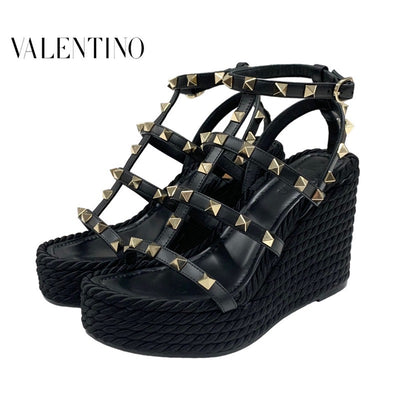 ヴァレンティノ VALENTINO サンダル 靴 シューズ レザー ブラック 黒 ゴールド ロックスタッズ ウェッジソール