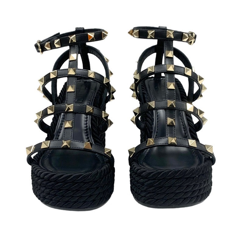 ヴァレンティノ VALENTINO サンダル 靴 シューズ レザー ブラック 黒 ゴールド ロックスタッズ ウェッジソール