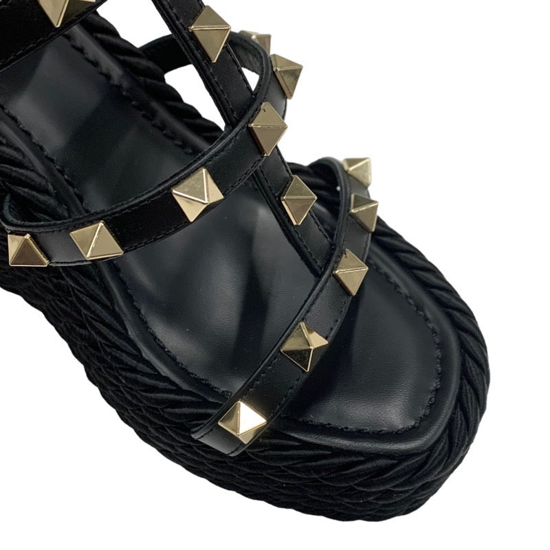 ヴァレンティノ VALENTINO サンダル 靴 シューズ レザー ブラック 黒 ゴールド ロックスタッズ ウェッジソール