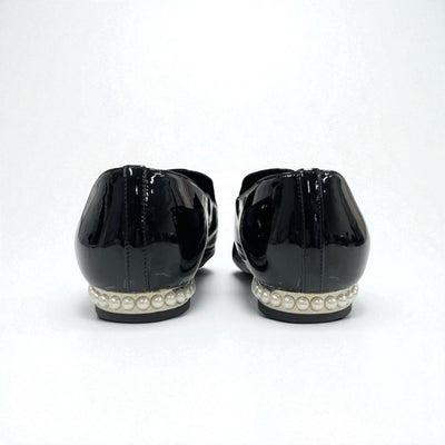 シャネル CHANEL フラットシューズ 靴 シューズ パテント ブラック 黒 オペラシューズ ココマーク パール