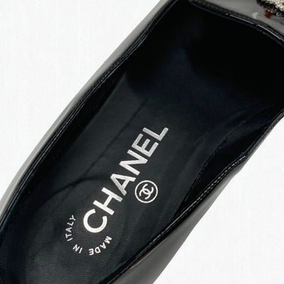 シャネル CHANEL フラットシューズ 靴 シューズ パテント ブラック 黒 オペラシューズ ココマーク パール