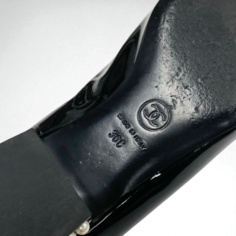 シャネル CHANEL フラットシューズ 靴 シューズ パテント ブラック 黒 オペラシューズ ココマーク パール
