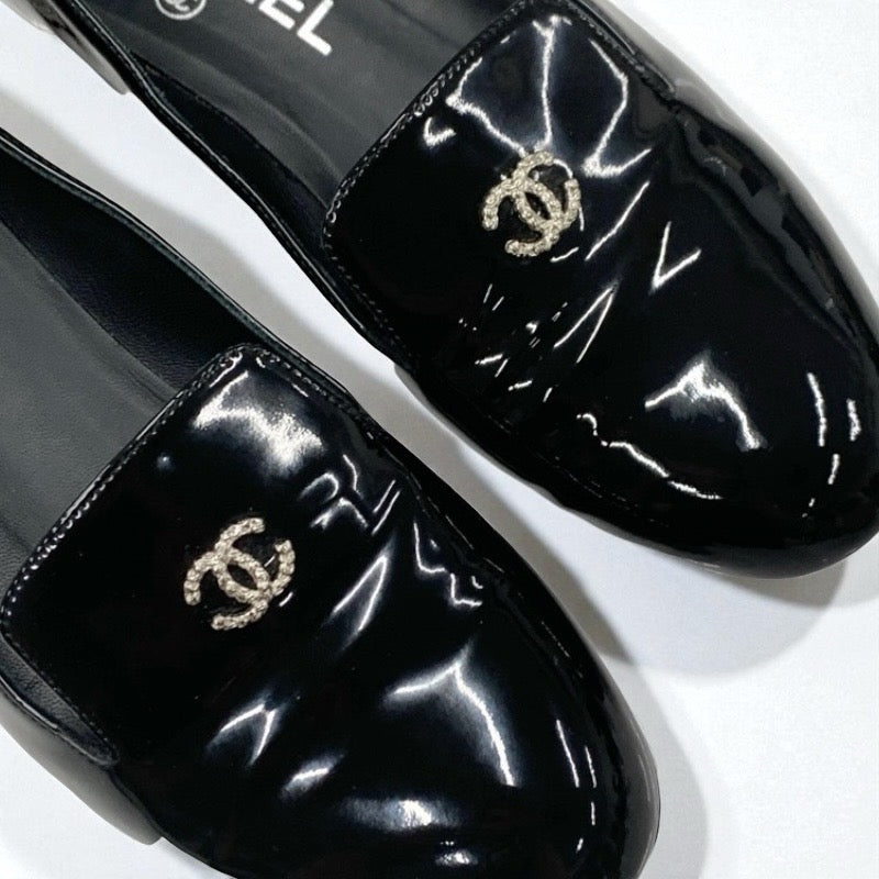 シャネル CHANEL フラットシューズ 靴 シューズ パテント ブラック 黒 オペラシューズ ココマーク パール