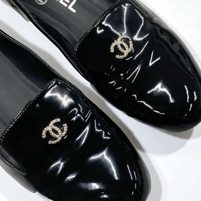 シャネル CHANEL フラットシューズ 靴 シューズ パテント ブラック 黒 オペラシューズ ココマーク パール