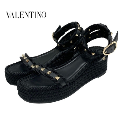 ヴァレンティノ VALENTINO サンダル 靴 シューズ レザー ファブリック ブラック 黒 ゴールド ロックスタッズ プラットフォーム