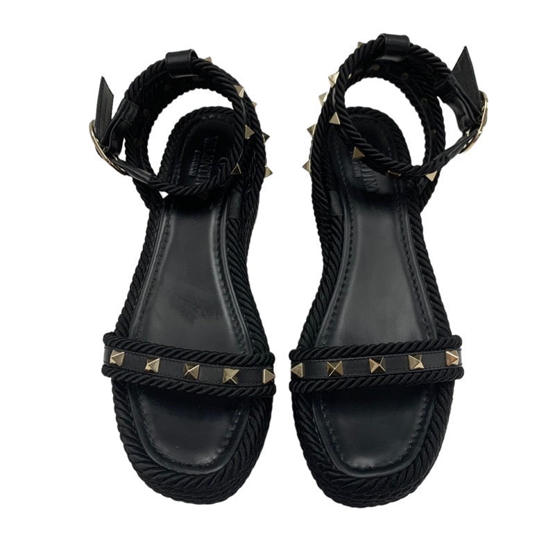 ヴァレンティノ VALENTINO サンダル 靴 シューズ レザー ファブリック ブラック 黒 ゴールド ロックスタッズ プラットフォーム