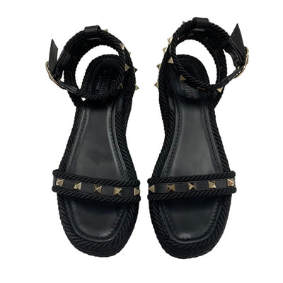 ヴァレンティノ VALENTINO サンダル 靴 シューズ レザー ファブリック ブラック 黒 ゴールド ロックスタッズ プラットフォーム