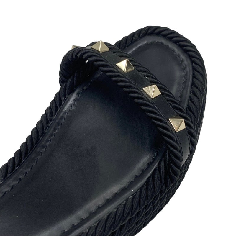 ヴァレンティノ VALENTINO サンダル 靴 シューズ レザー ファブリック ブラック 黒 ゴールド ロックスタッズ プラットフォーム