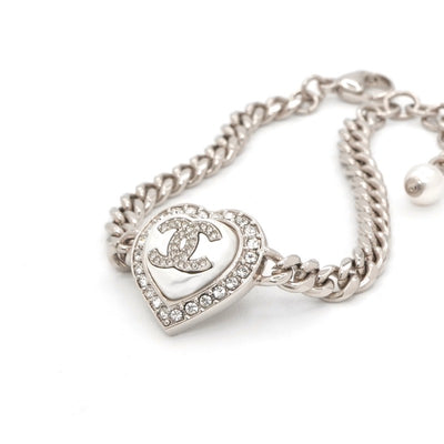 シャネル CHANEL ブレスレット バングル カフ シルバー ハート ラインストーン ココマーク