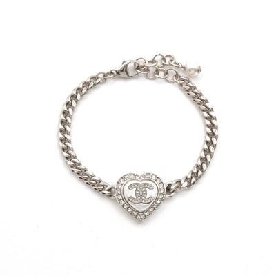 シャネル CHANEL ブレスレット バングル カフ シルバー ハート ラインストーン ココマーク
