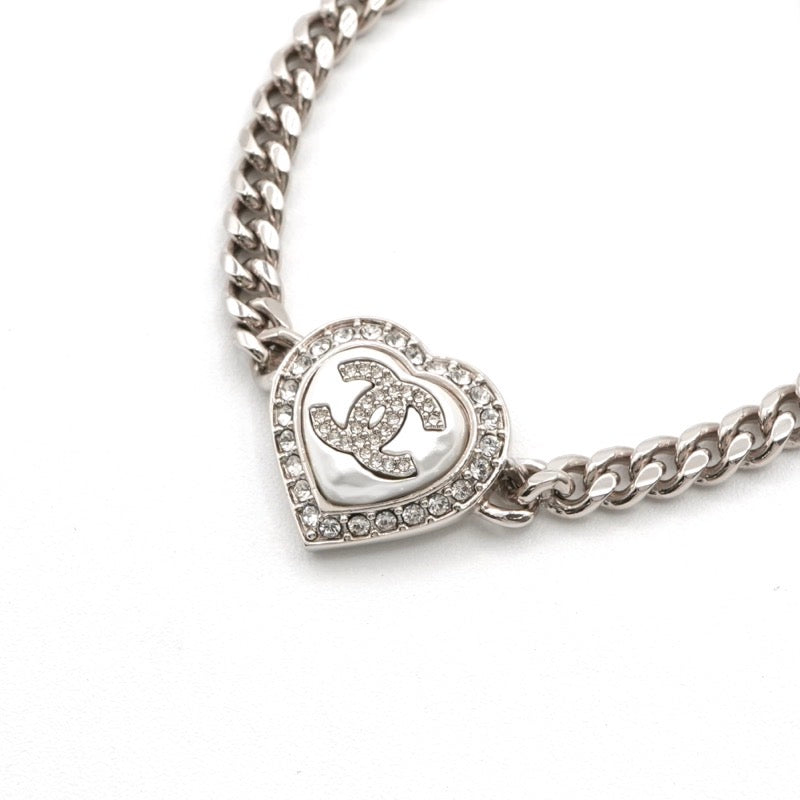 シャネル CHANEL ブレスレット バングル カフ シルバー ハート ラインストーン ココマーク