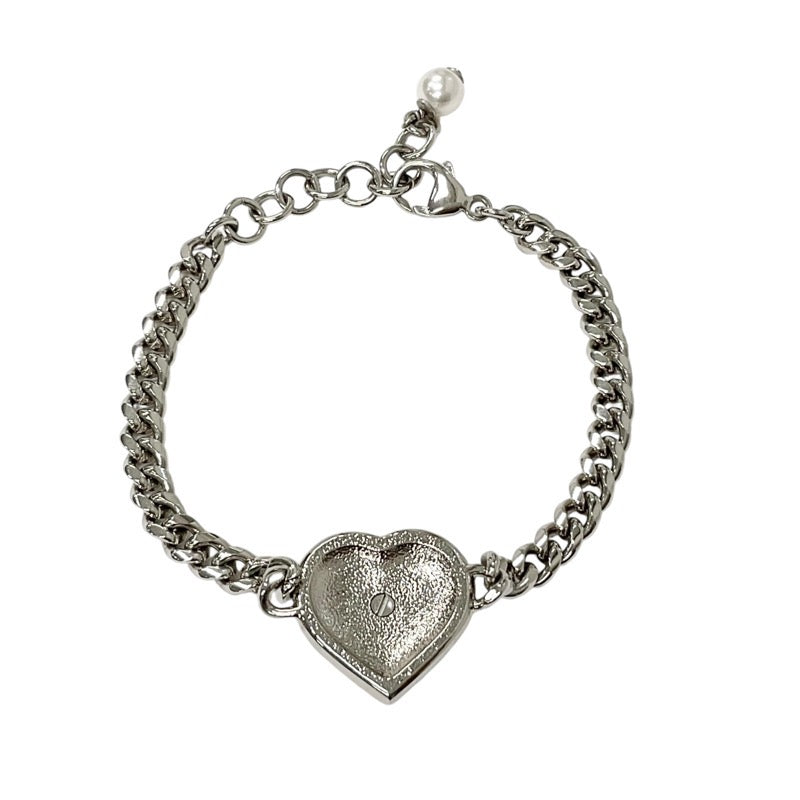 Chanel CHANEL Bracelet Bangle Cuff Silver Heart Rhinestone Coco Mark