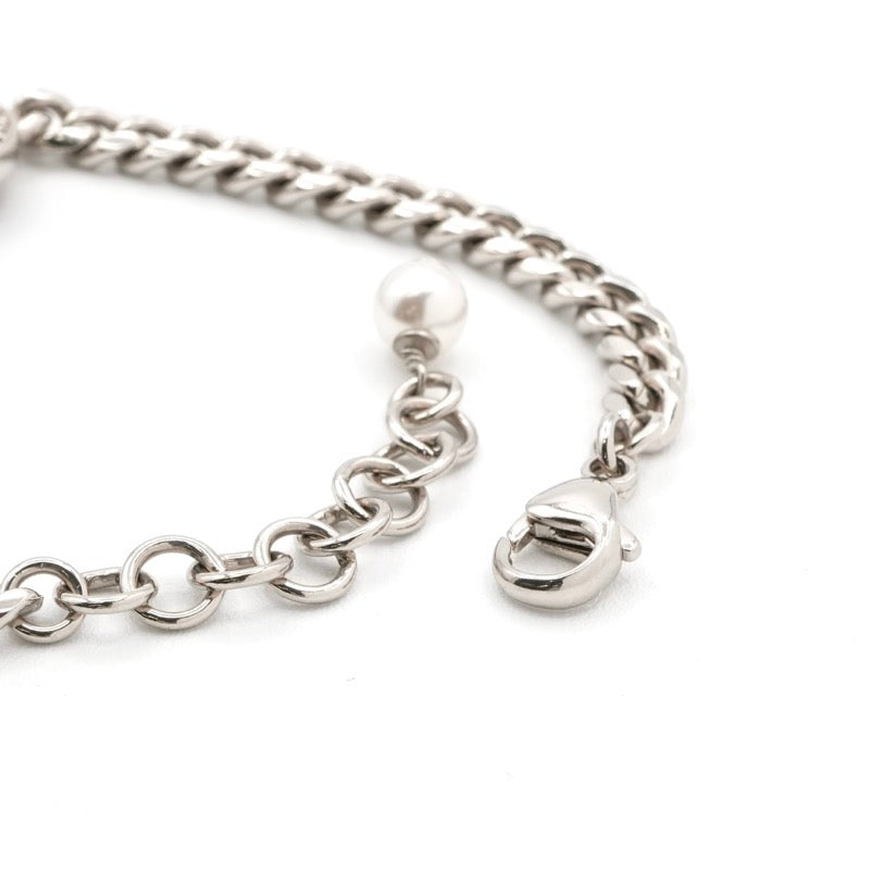 シャネル CHANEL ブレスレット バングル カフ シルバー ハート ラインストーン ココマーク