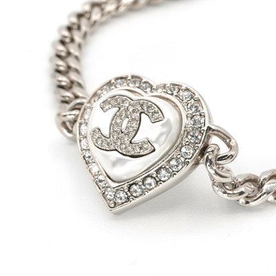 シャネル CHANEL ブレスレット バングル カフ シルバー ハート ラインストーン ココマーク