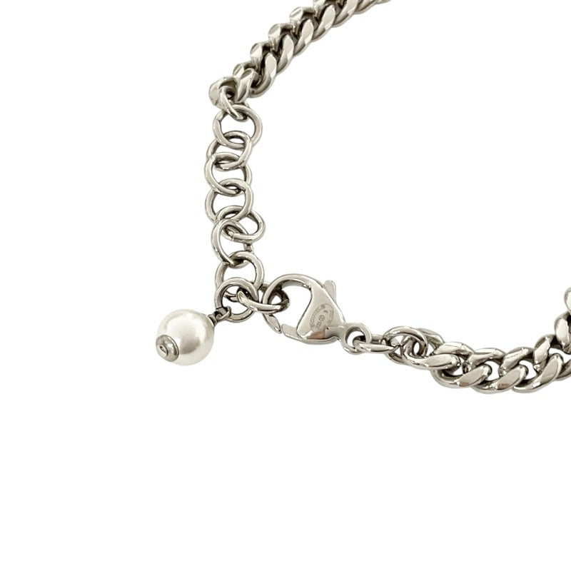 Chanel CHANEL Bracelet Bangle Cuff Silver Heart Rhinestone Coco Mark