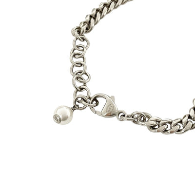 Chanel CHANEL Bracelet Bangle Cuff Silver Heart Rhinestone Coco Mark