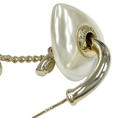 Chanel Earrings Gold White Coco Mark Rhinestone Heart Hoop