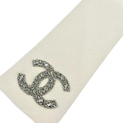 Chanel CHANEL scarf cashmere white coco mark pearl rhinestone bijoux