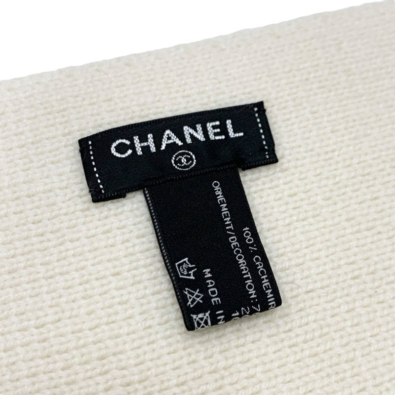 シャネル CHANEL マフラー カシミヤ ホワイト ココマーク パール ラインストーン ビジュー