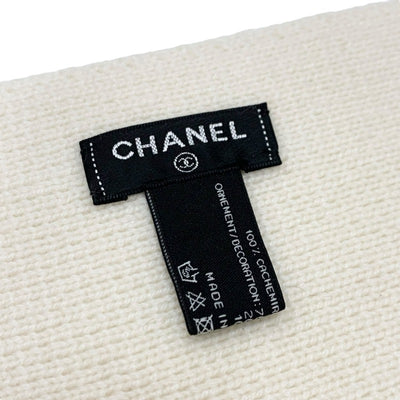 Chanel CHANEL scarf cashmere white coco mark pearl rhinestone bijoux