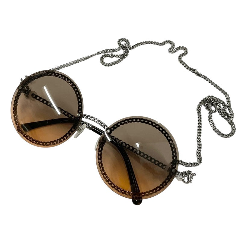 Chanel CHANEL Sunglasses Brown Silver Coco Mark Eyewear with Chain