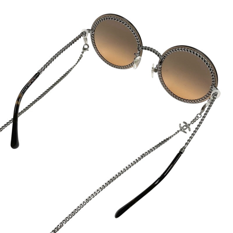 Chanel CHANEL Sunglasses Brown Silver Coco Mark Eyewear with Chain