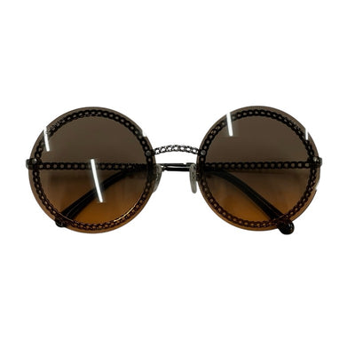 Chanel CHANEL Sunglasses Brown Silver Coco Mark Eyewear with Chain