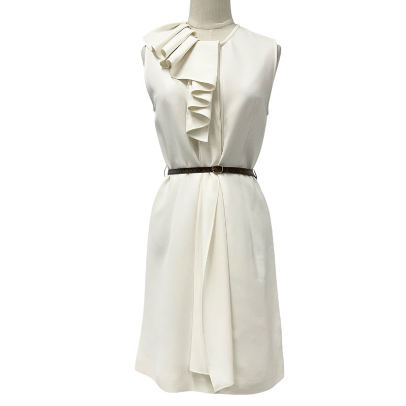 ルイヴィトン LOUIS VUITTON フラウンスカラードレス モノグラム ワンピース シルク ホワイト 白