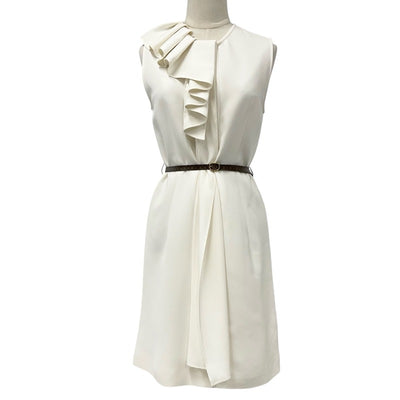 ルイヴィトン LOUIS VUITTON フラウンスカラードレス モノグラム ワンピース シルク ホワイト 白