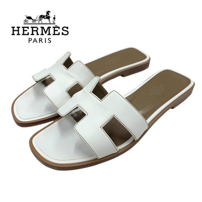 エルメス HERMES オラン サンダル 靴 シューズ レザー ホワイト 白 フラットサンダル