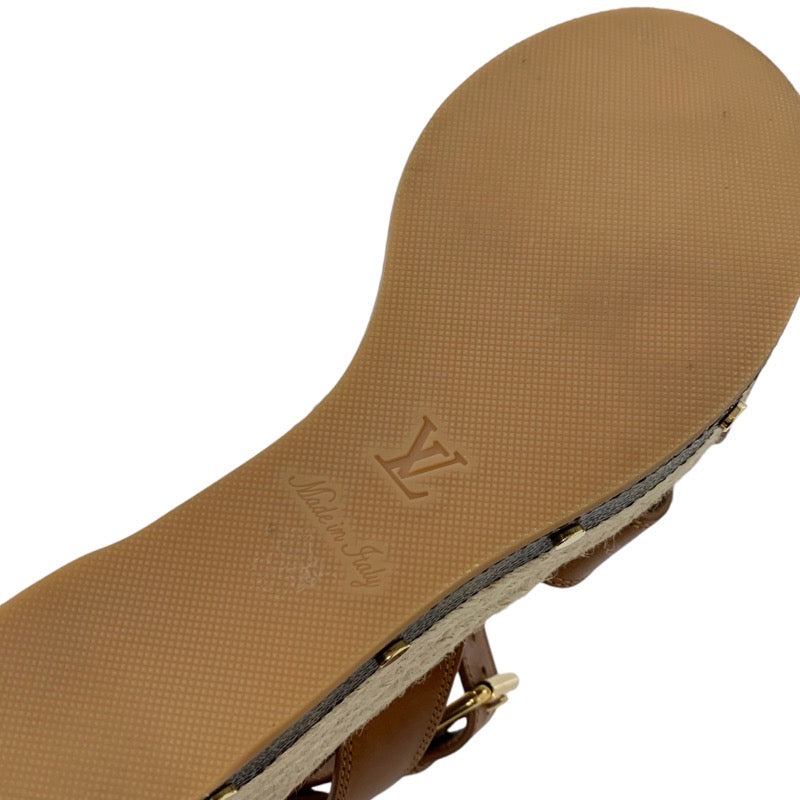 ルイヴィトン LOUIS VUITTON バウンダリー モノグラム サンダル 靴 シューズ レザー ブラウン ゴールド アンクルストラップ スタッズ ウェッジソール
