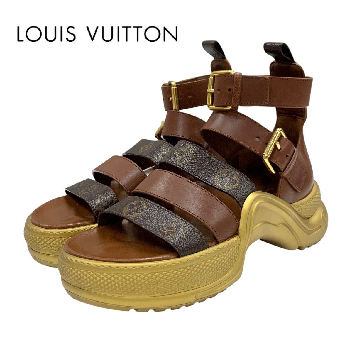 ルイヴィトン LOUIS VUITTON アークライトライン モノグラム サンダル 靴 シューズ レザー ブラウン ゴールド