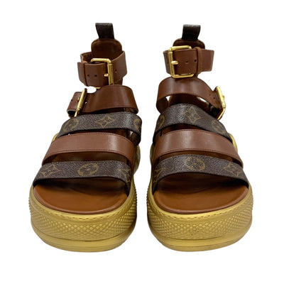 ルイヴィトン LOUIS VUITTON アークライトライン モノグラム サンダル 靴 シューズ レザー ブラウン ゴールド