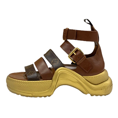 ルイヴィトン LOUIS VUITTON アークライトライン モノグラム サンダル 靴 シューズ レザー ブラウン ゴールド