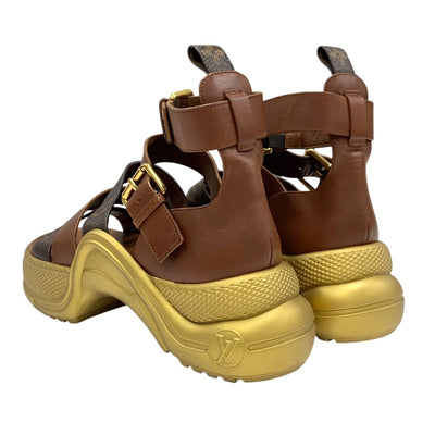 ルイヴィトン LOUIS VUITTON アークライトライン モノグラム サンダル 靴 シューズ レザー ブラウン ゴールド