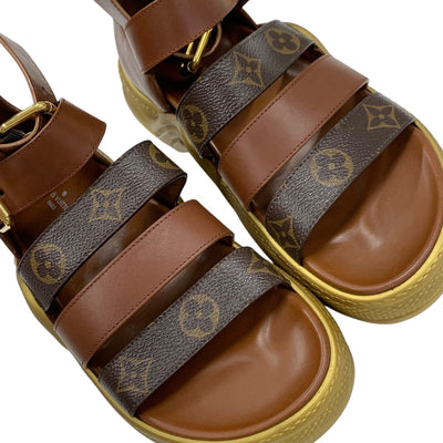 ルイヴィトン LOUIS VUITTON アークライトライン モノグラム サンダル 靴 シューズ レザー ブラウン ゴールド
