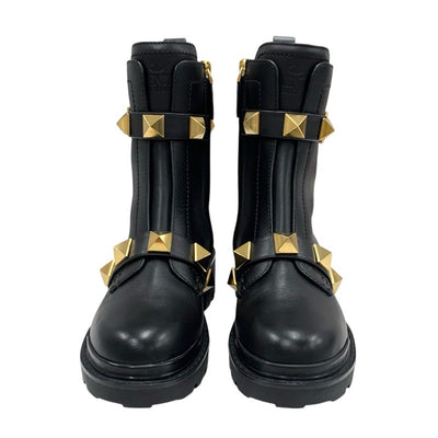 Valentino Boots, Short Boots, Shoes, Leather, Black, Black, Gold, Roman Studs, Belt