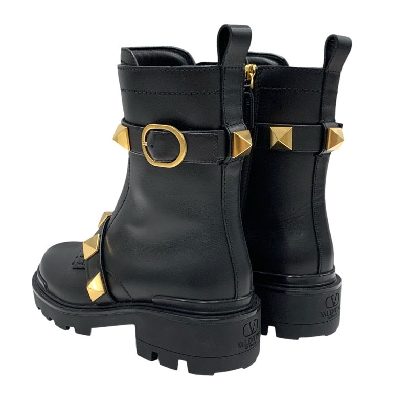 Valentino Boots, Short Boots, Shoes, Leather, Black, Black, Gold, Roman Studs, Belt