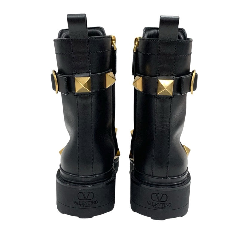 Valentino Boots, Short Boots, Shoes, Leather, Black, Black, Gold, Roman Studs, Belt