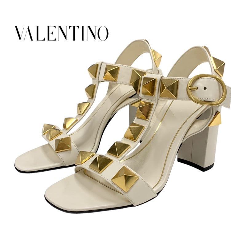 ヴァレンティノ VALENTINO サンダル 靴 シューズ レザー アイボリー ゴールド ローマンスタッズ