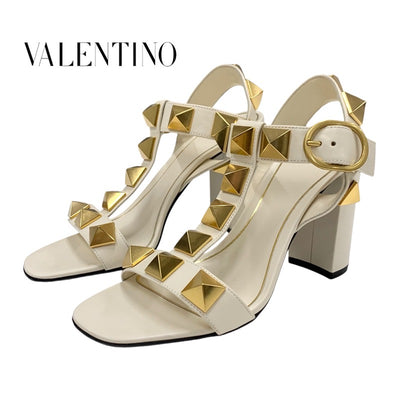 ヴァレンティノ VALENTINO サンダル 靴 シューズ レザー アイボリー ゴールド ローマンスタッズ