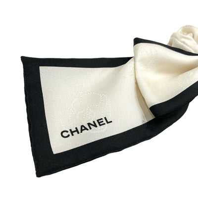 Chanel Hair Accessories White Black Camellia Logo Ribbon Scrunchy Hair Elastic