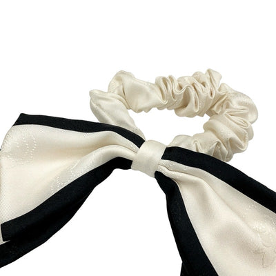 Chanel Hair Accessories White Black Camellia Logo Ribbon Scrunchy Hair Elastic