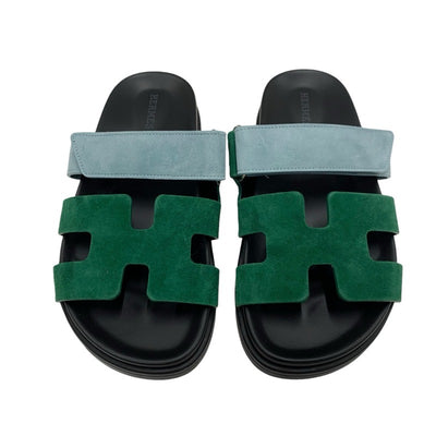 エルメス HERMES シプレ サンダル 靴 シューズ スエード グリーン ライトブルー フラットサンダル ミュール