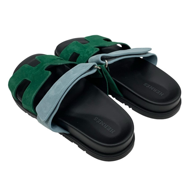 エルメス HERMES シプレ サンダル 靴 シューズ スエード グリーン ライトブルー フラットサンダル ミュール
