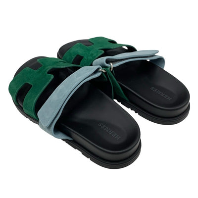 エルメス HERMES シプレ サンダル 靴 シューズ スエード グリーン ライトブルー フラットサンダル ミュール